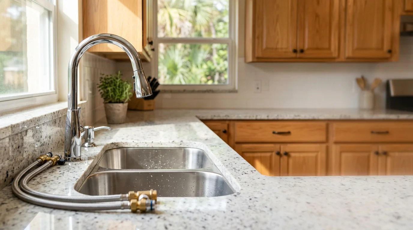 Updated kitchen with new plumbing fixtures and finishes
