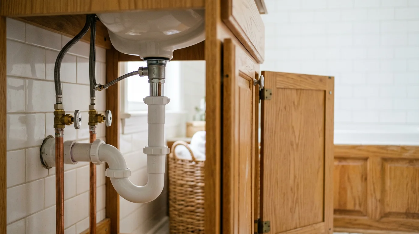 Professional plumber working on residential plumbing system